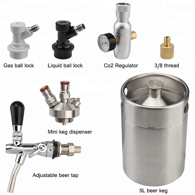 Système de distribution de bière à pression, mini régulateur de CO2 5 L, fût de 170 oz en acier inoxydable 2