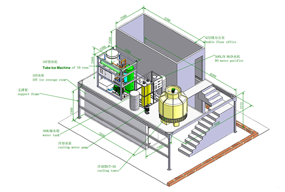 Tube ice machine with 10t Air Cooling Stainless Steel For Food Processing Industry / Cold Drinks 12