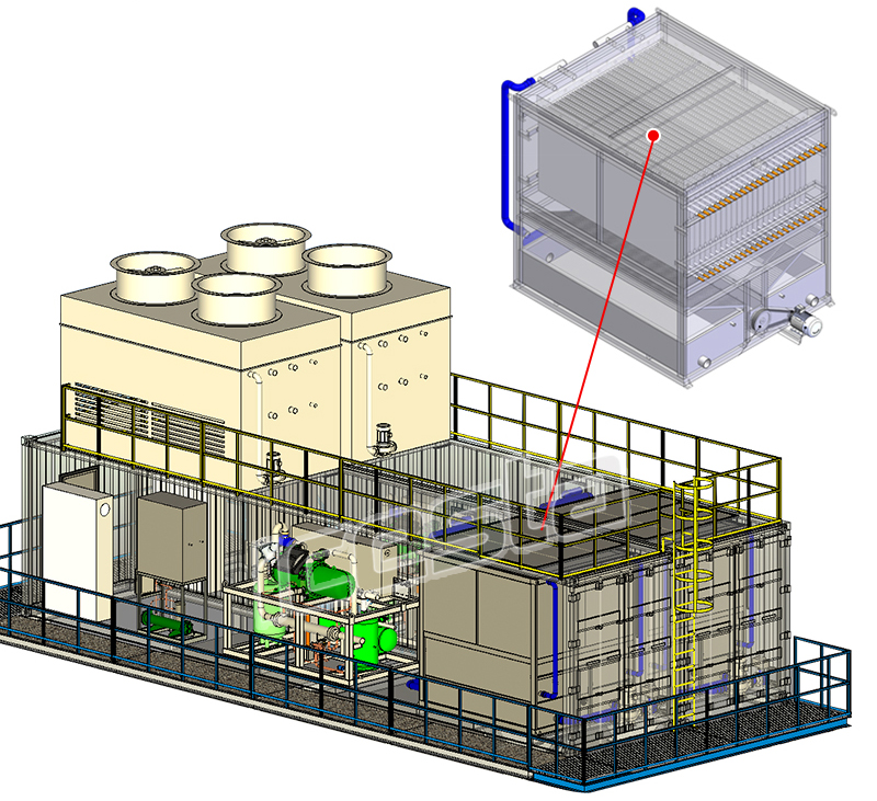 Container plate ice machine with 30t Evaporative cooling Stainless Steel For Concrete cooling 19
