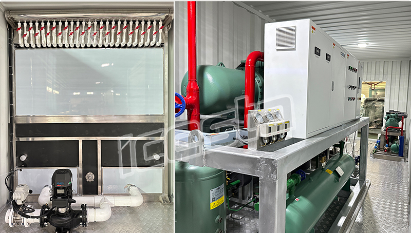 Container plate ice machine with 30t Evaporative cooling Stainless Steel For Concrete cooling 23
