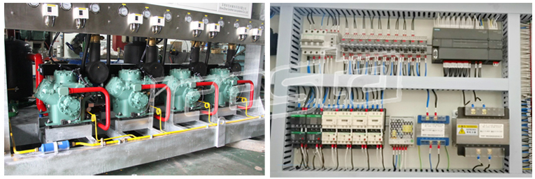 Industrial flake ice machine with 30t 40t 50t Piston compressors rack For Food Processing/ concrete construction project 10