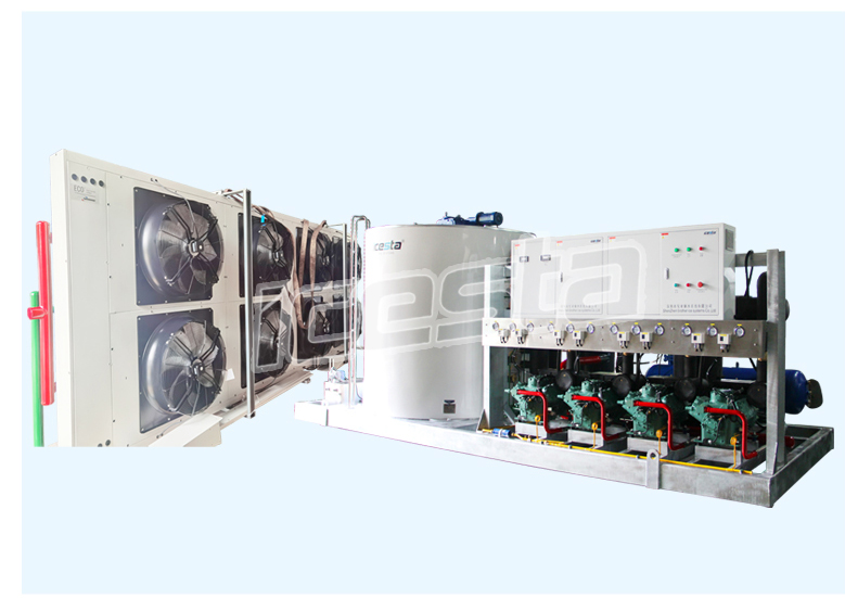 Industrial flake ice machine with 30t 40t 50t Piston compressors rack For Food Processing/ concrete construction project 20