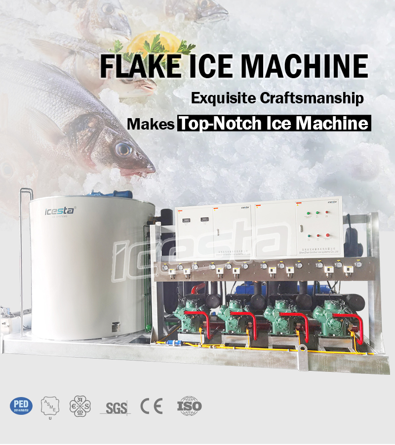 Industrial flake ice machine with 30t 40t 50t Piston compressors rack For Food Processing/ concrete construction project 8