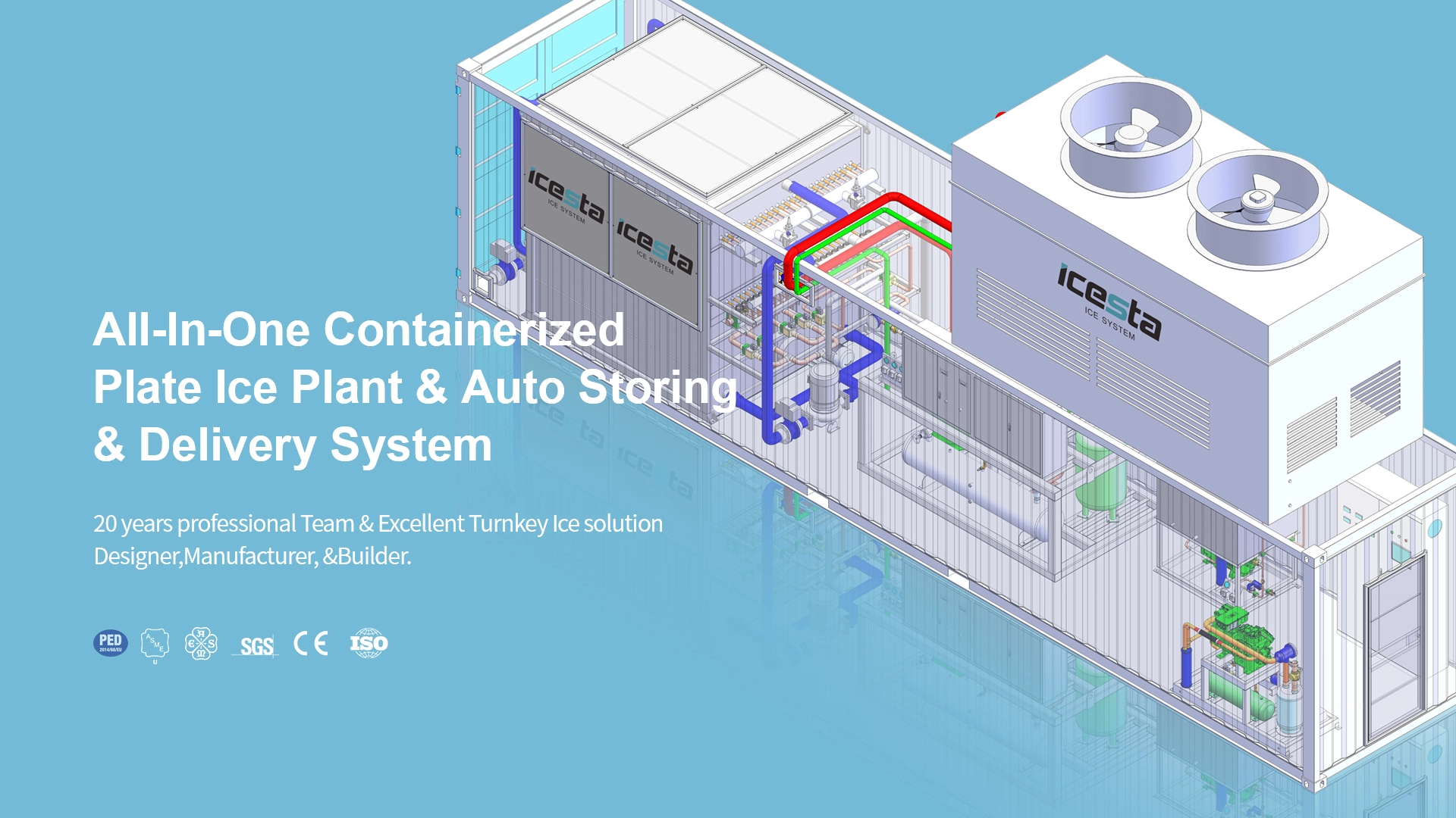 All-In-One Containerized Plate Ice Plant &amp; Auto Storing &amp; Delivery System with 30t -  80t  For concrete cooling 1