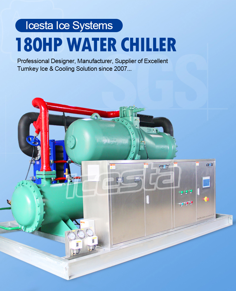 Water chiller 100 ton with  60m³/h Water Cooled Screw Chiller for Fishery Hatchery / Food Processing Industry 8