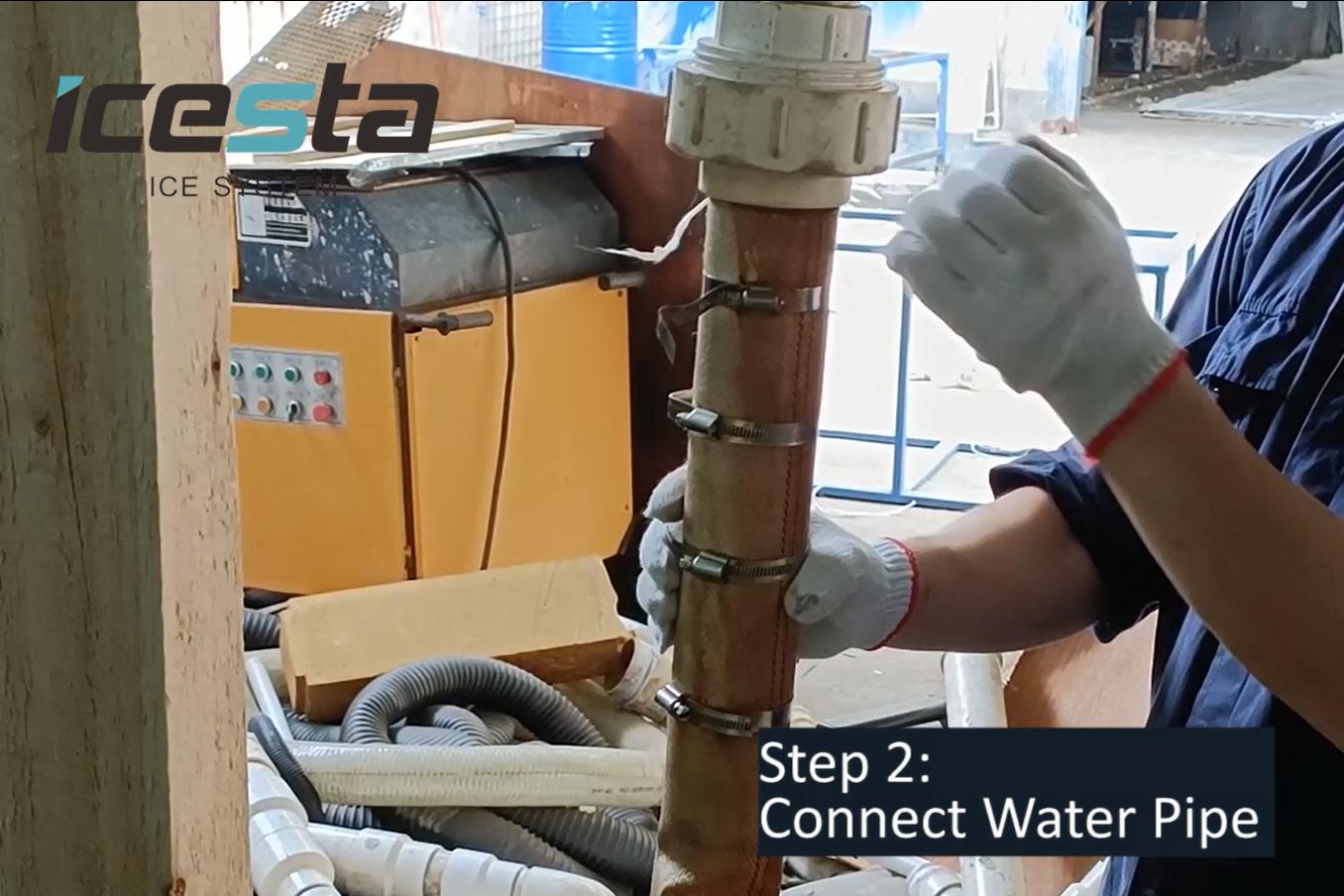 ICESTA water cooling Block ice machine installation & ice making test before shipping 2