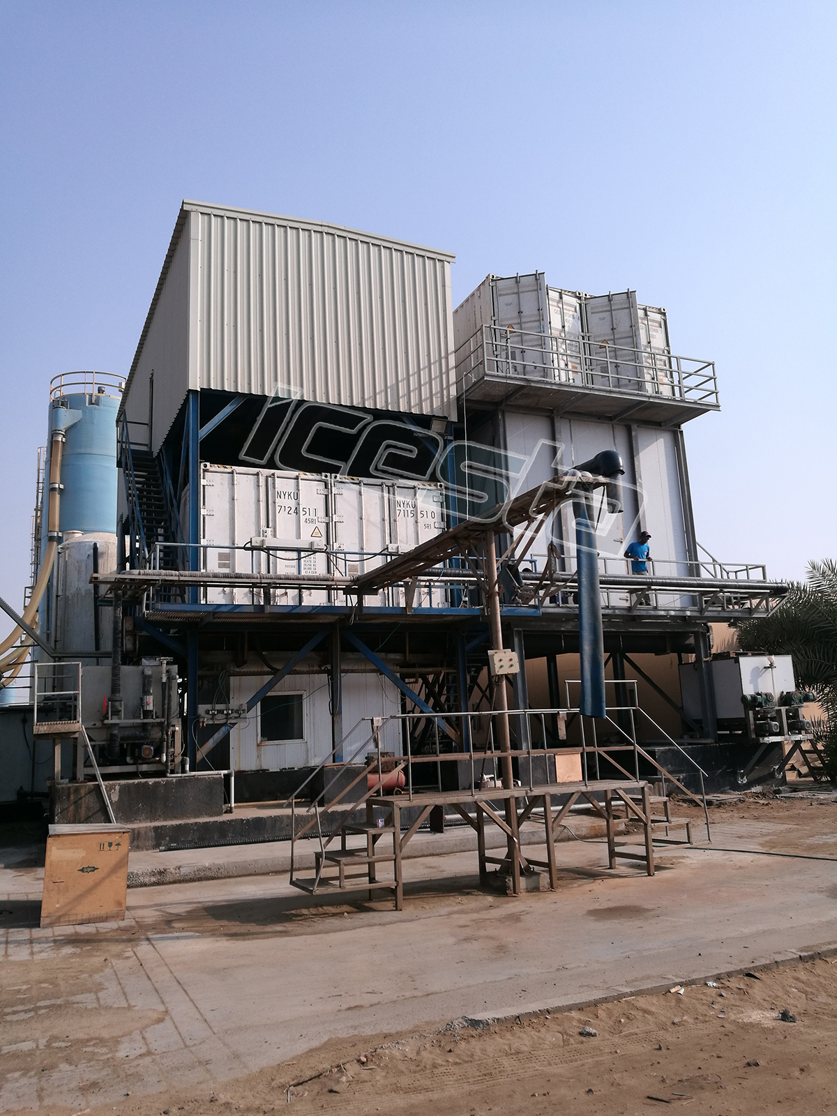 ICESTA Containerized flake ice machine+Automatic ice raker storage & screw ice delivery system+Slurry ice mixing system 2