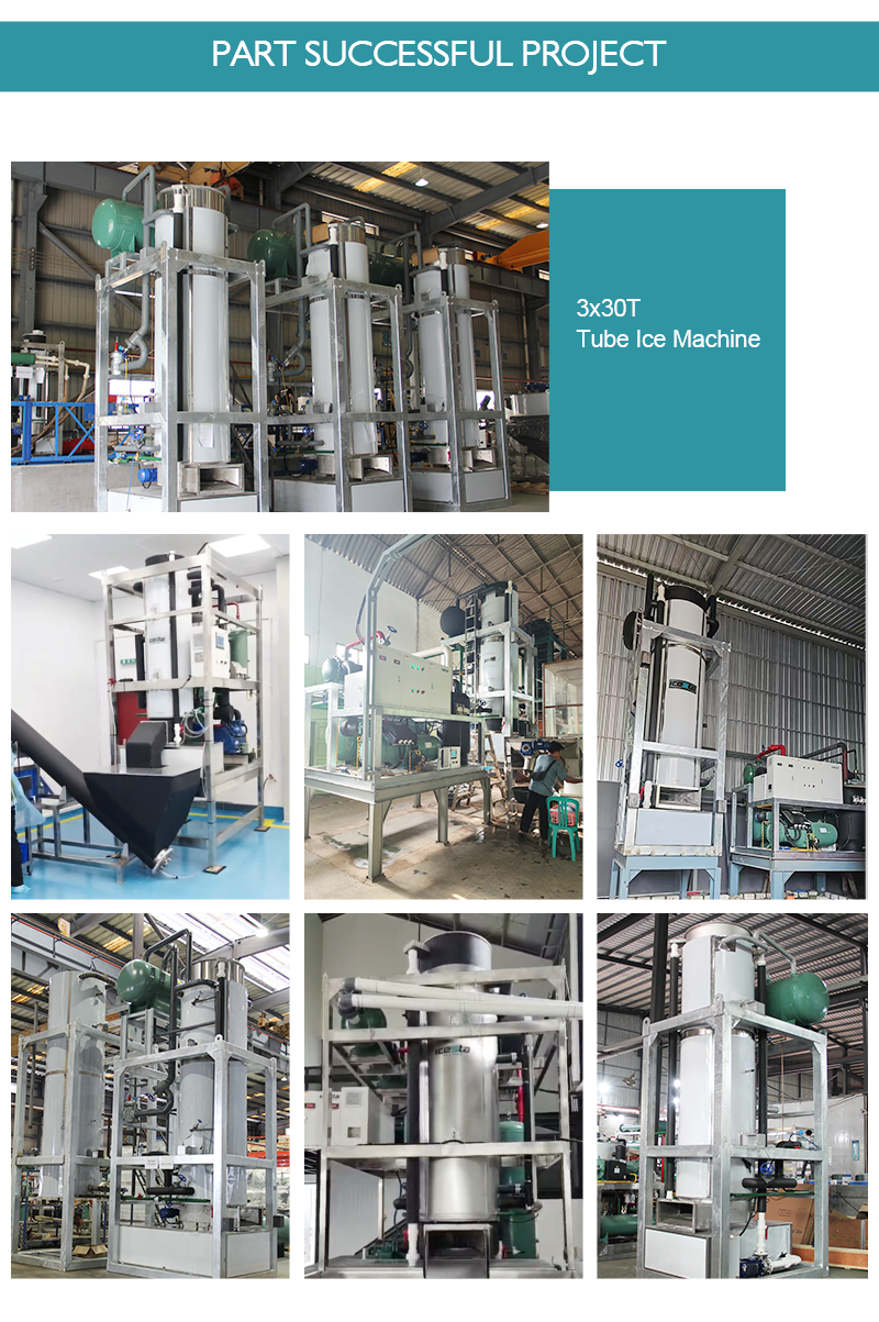 Máquina de hielo en tubos de acero inoxidable con refrigeración por evaporación de 50 toneladas para bebidas frías y fábricas de hielo. 19