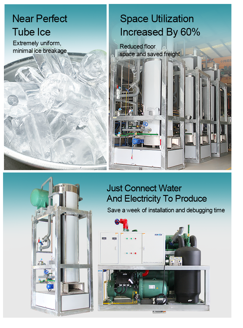 Máquina de hielo en tubos de acero inoxidable con refrigeración por evaporación de 50 toneladas para bebidas frías y fábricas de hielo. 11