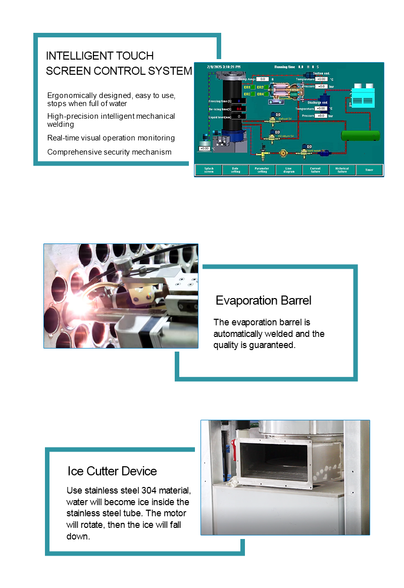 Máquina de hielo en tubos de acero inoxidable con refrigeración por evaporación de 50 toneladas para bebidas frías y fábricas de hielo. 16