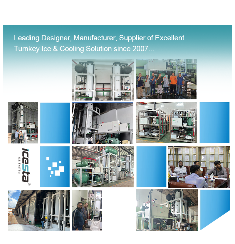 Máquina de hielo en tubos de acero inoxidable con refrigeración por evaporación de 50 toneladas para bebidas frías y fábricas de hielo. 12