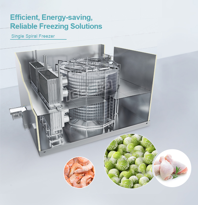 Industrial Single Spirals Freezer Automatic High Capacity High Efficiency Low Temperature for Frozen Fish Meat Dumpling 8