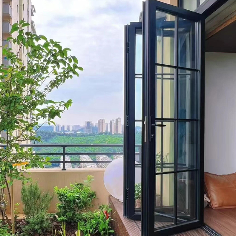 Puerta plegable de aluminio de estilo francés con diseño de rejilla clásica. 7