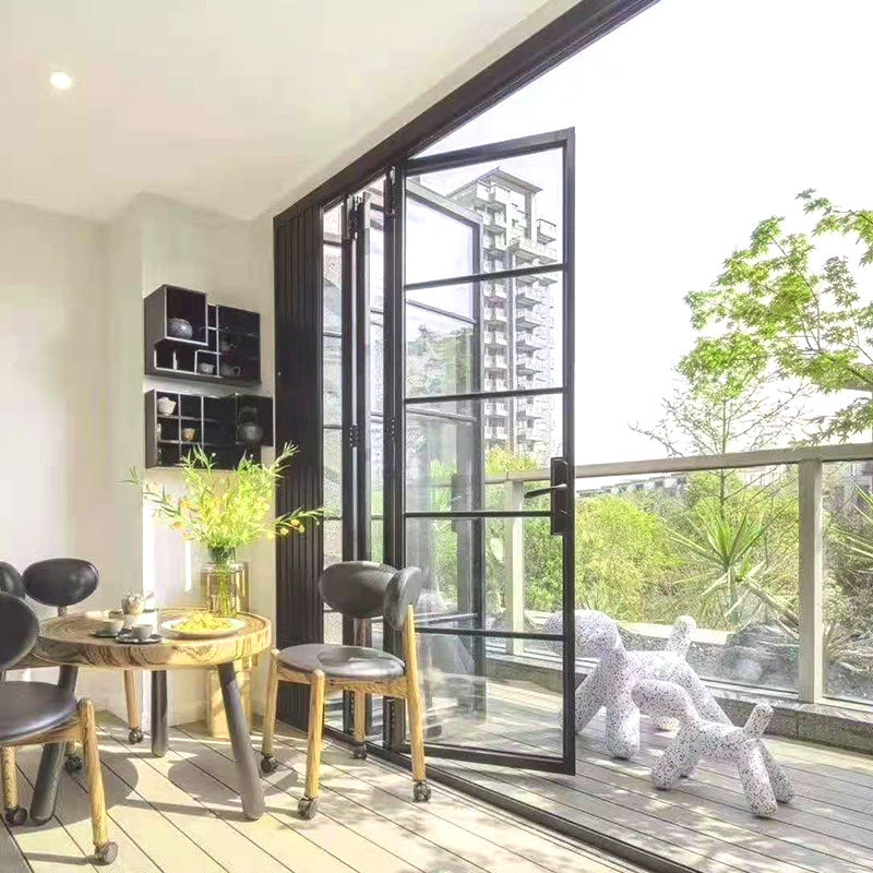 Puerta plegable de aluminio de estilo francés con diseño de rejilla clásica. 3