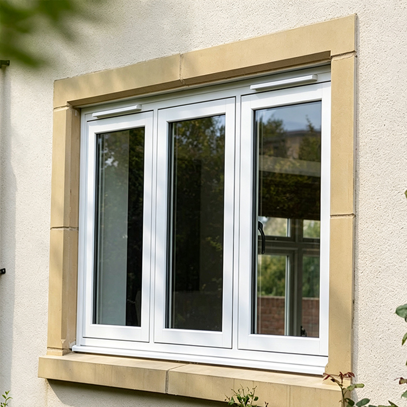 Ventana abatible de aluminio blanco con diseño de rejilla clásica 4