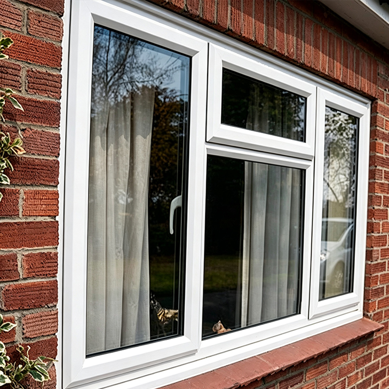 Ventana abatible de aluminio blanco con diseño de rejilla clásica 1