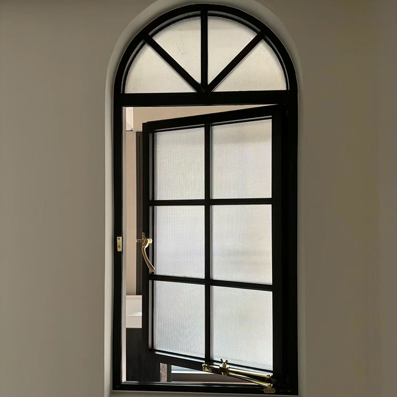 Ventana de aluminio con rotura de puente térmico, estilo retro francés, arqueada, serie 60 3