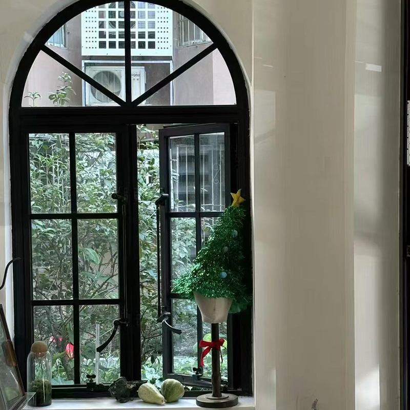 Ventana de aluminio con rotura de puente térmico, estilo retro francés, arqueada, serie 60 4