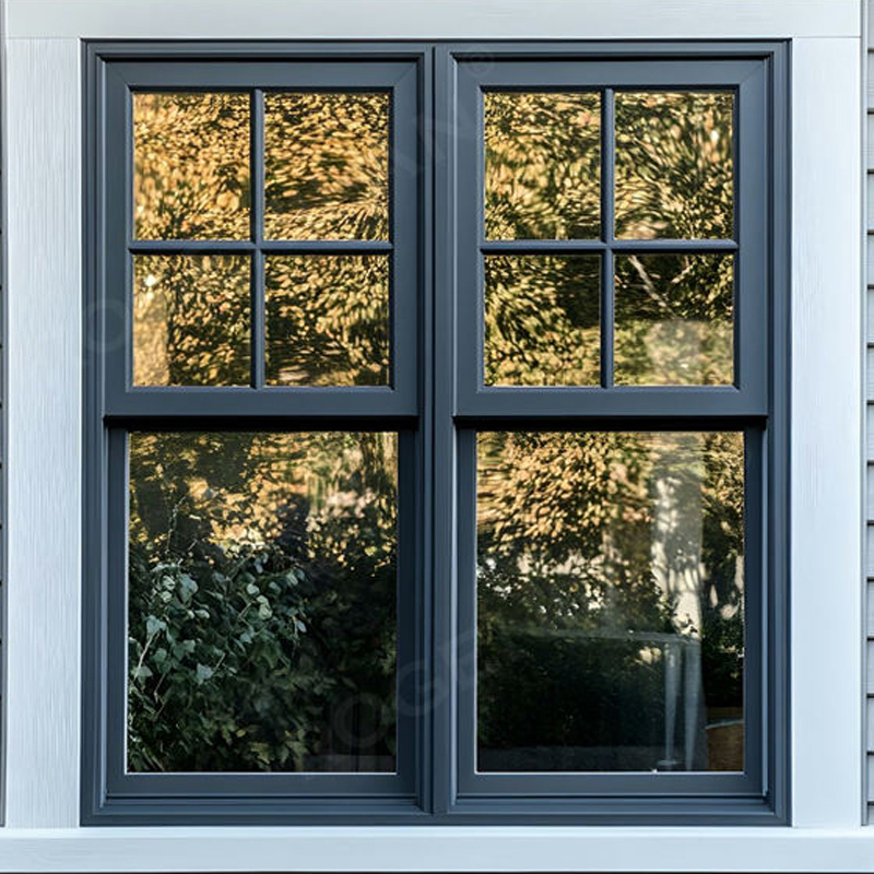 Ventana corredera vertical de una sola hoja con marco de aluminio negro 3