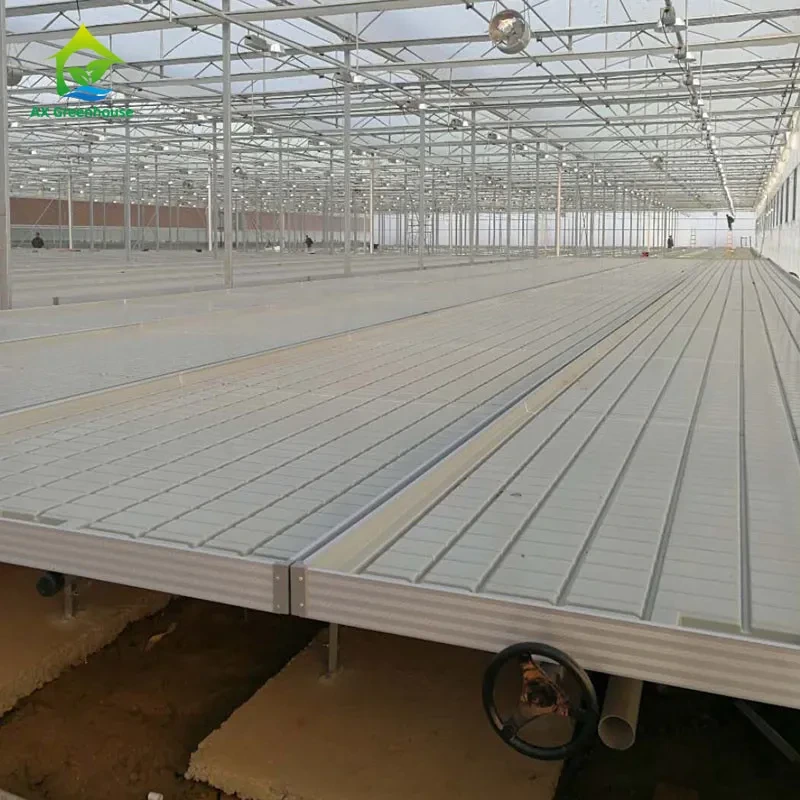 Bancos móveis galvanizados a quente para estufas, resistentes a terremotos e com sistema de marés altas e baixas. 1