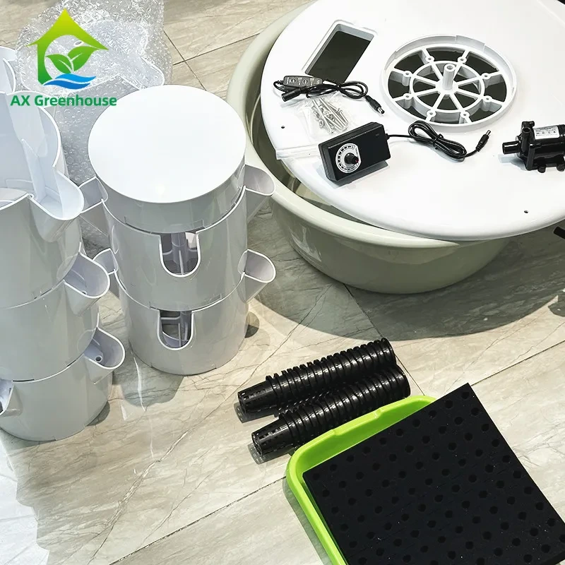 Sistema hidropônico vertical em formato de pétala com 9 camadas para cultivo sem solo e iluminação LED. 1