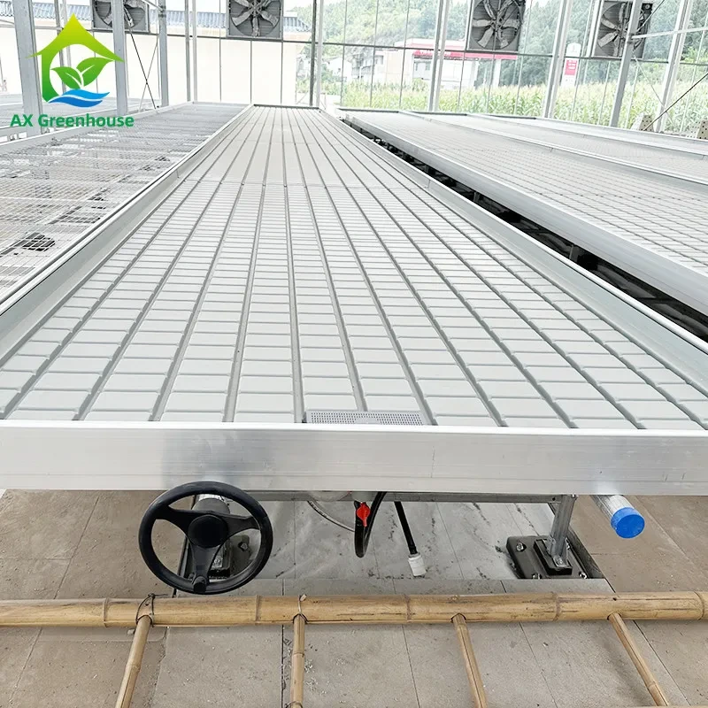 Mesa de cultivo hidropónica móvil agrícola con bancos rodantes para flores 1