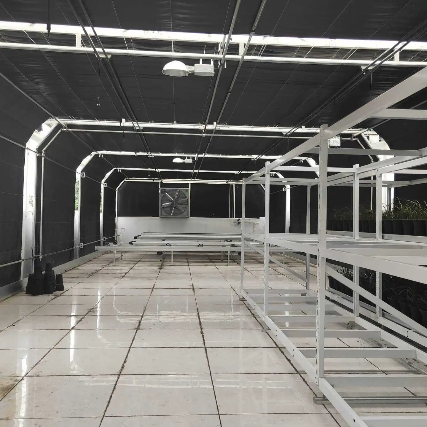 Estufa agrícola de múltiplos vãos com sistema de escurecimento total da luz para cultivo de cânhamo e cannabis. 1