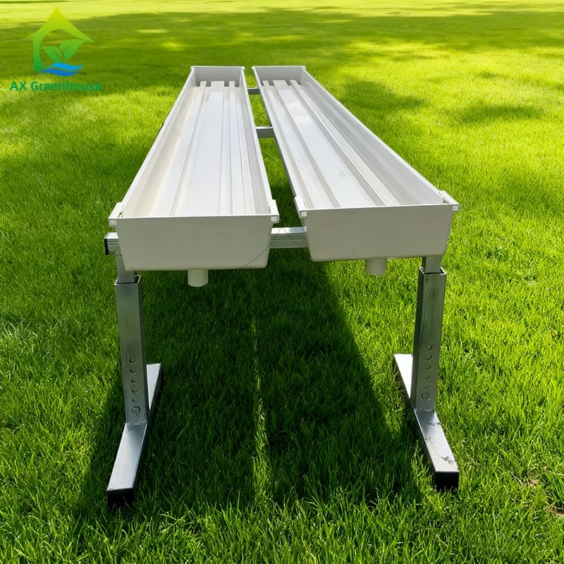 Canaleta de siembra horizontal de doble hilera de 4 m con marco de acero, juego de cultivo sin suelo con tanque de agua y bomba de agua 1