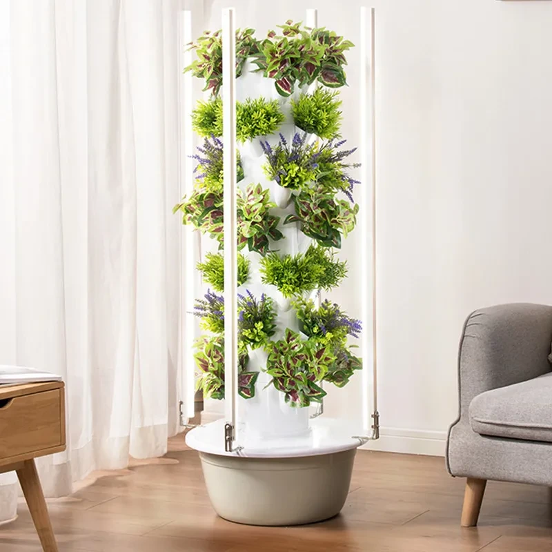 Sistema de cultivo hidropônico sem solo em formato de pétala com 5 camadas e iluminação LED para ambientes internos. 1