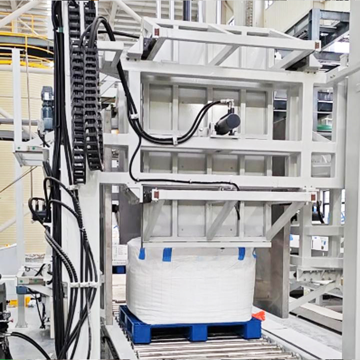 5-side hydraulic squaring machine for FIBC jumbo bag, compact bulging ton bag into regular shape before strapping