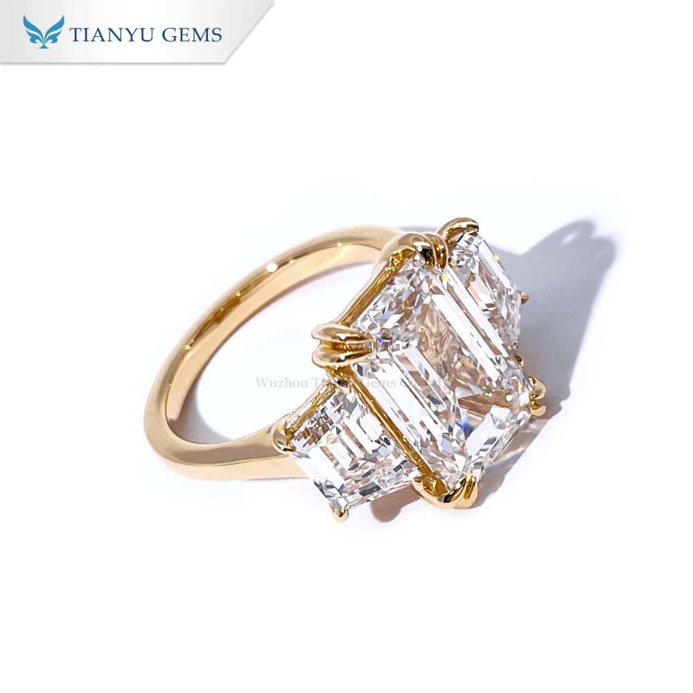 톈위 젬스 쓰리 스톤 약혼 반지, 랩 다이아몬드 반지 (옐로우 골드) 2