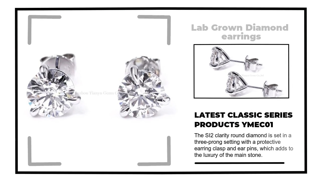 Tianyu Gems 14K White Gold Lab Grown Diamond Earrings With Three Claws 3