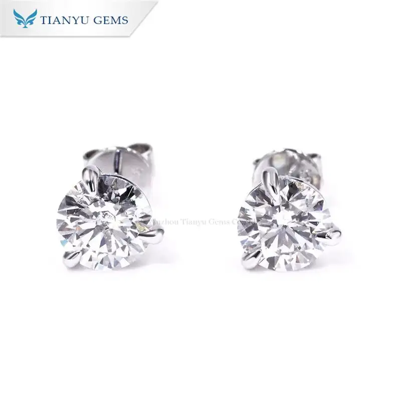 Tianyu Gems 14K White Gold Lab Grown Diamond Earrings With Three Claws 1