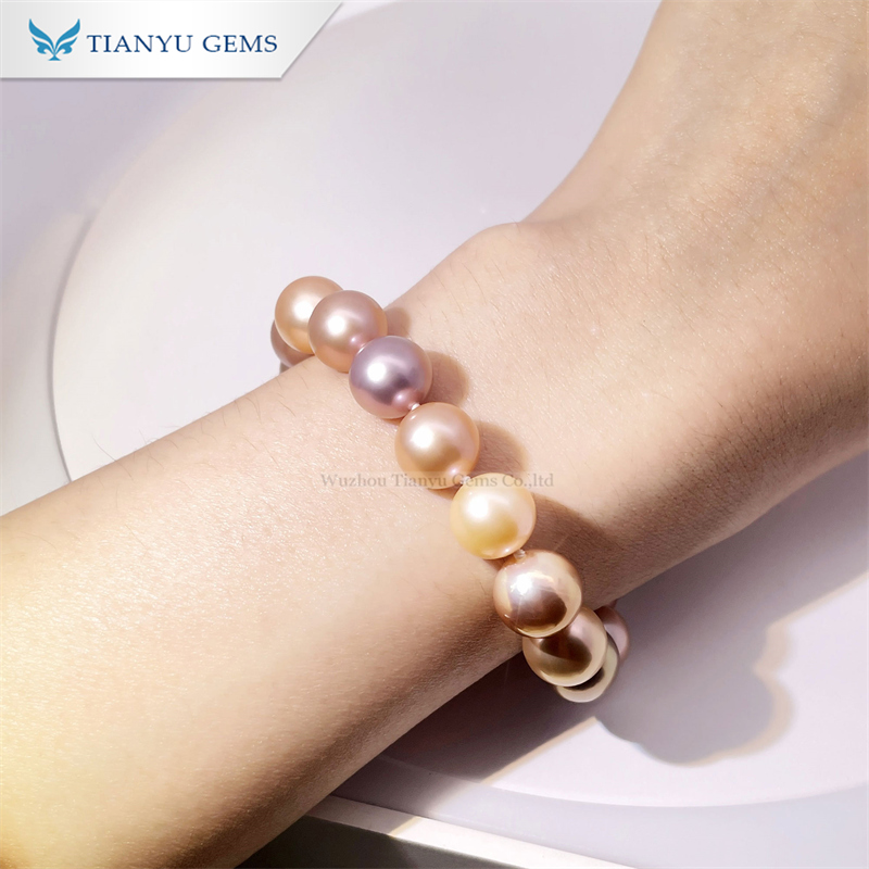 Tianyu Gems Colorful Pearl Bracelet 14k Yellow Gold Women's Bracelet 4