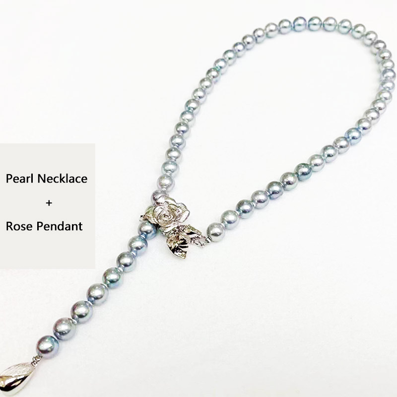Tianyu Gems 7.5-8mm Akoya Saltwater Pearls Fashion Necklace Rose Clasp Necklace 3