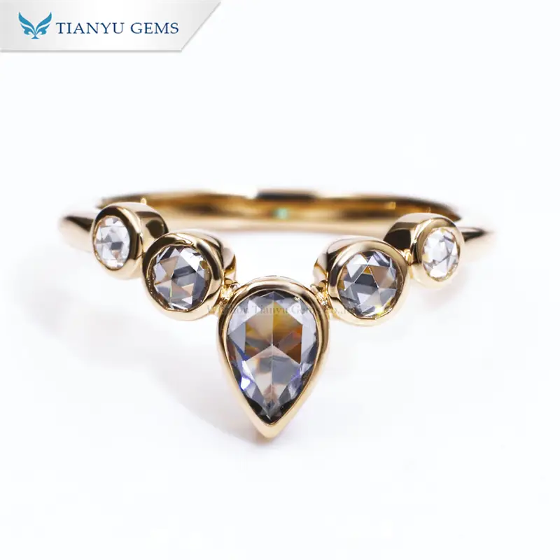 Tianyu Gmes customised wholesale pear shape &amp; round moissanite ring 1