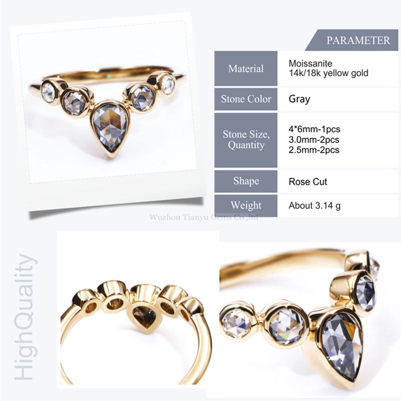 Tianyu Gmes customised wholesale pear shape & round moissanite ring 6