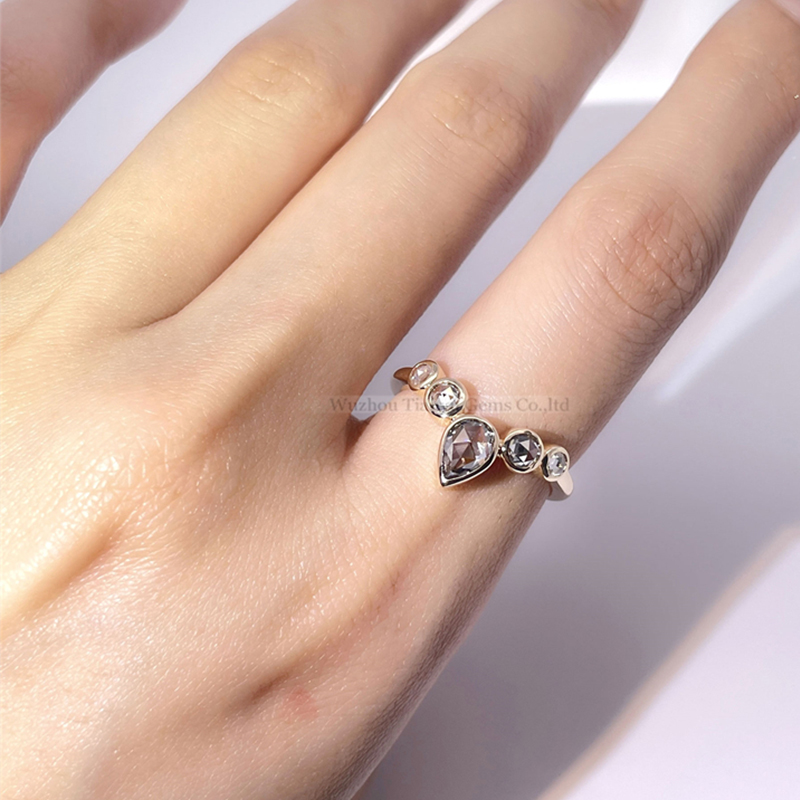Tianyu Gmes customised wholesale pear shape & round moissanite ring 5