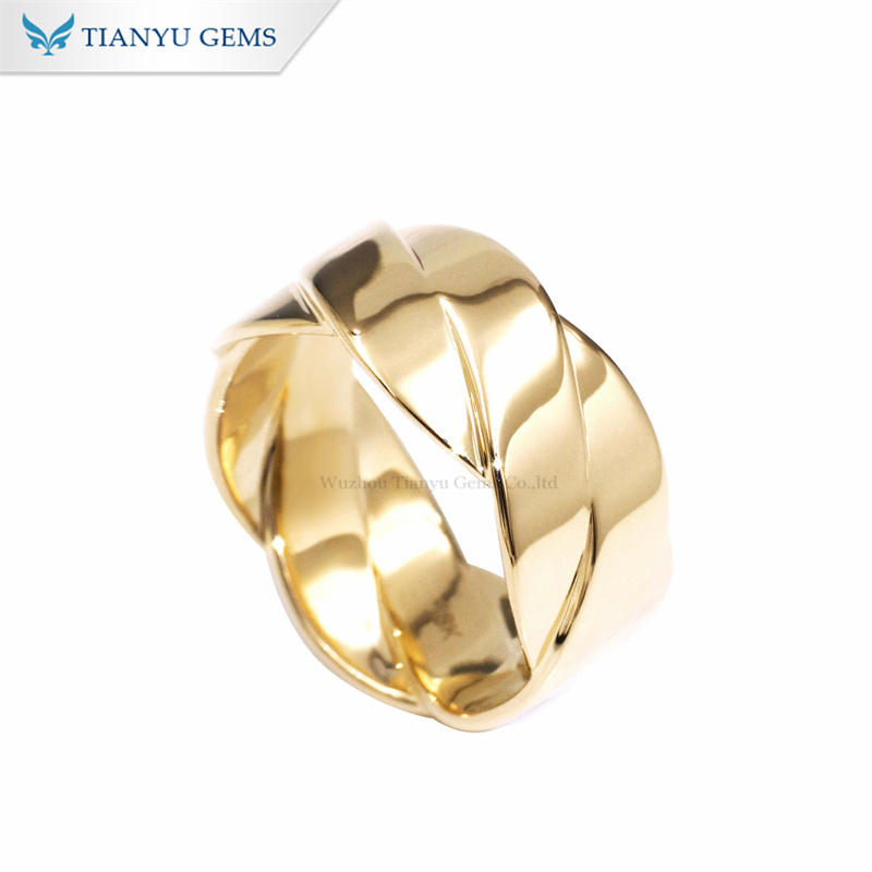 Tianyu Gems Crossover Design Wedding Band Mens Yellow Gold Ring 18k 6