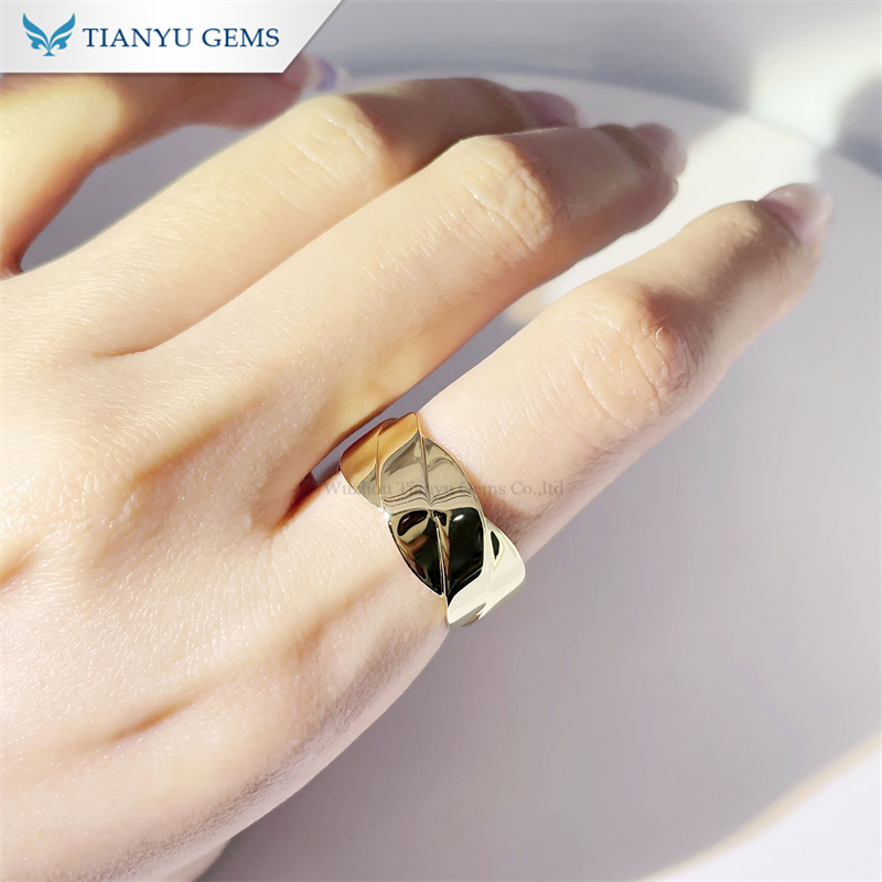 Tianyu Gems Crossover Design Wedding Band Mens Yellow Gold Ring 18k 4