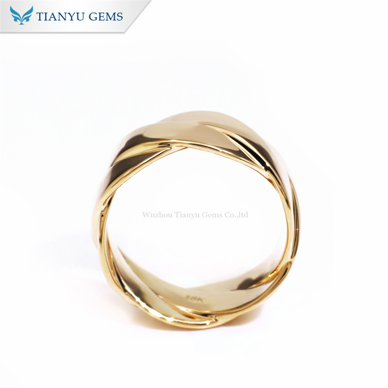 Tianyu Gems Crossover Design Wedding Band Mens Yellow Gold Ring 18k 3