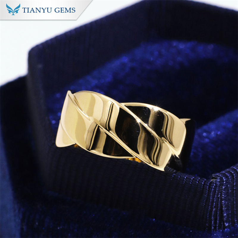 Tianyu Gems Crossover Design Wedding Band Mens Yellow Gold Ring 18k 2