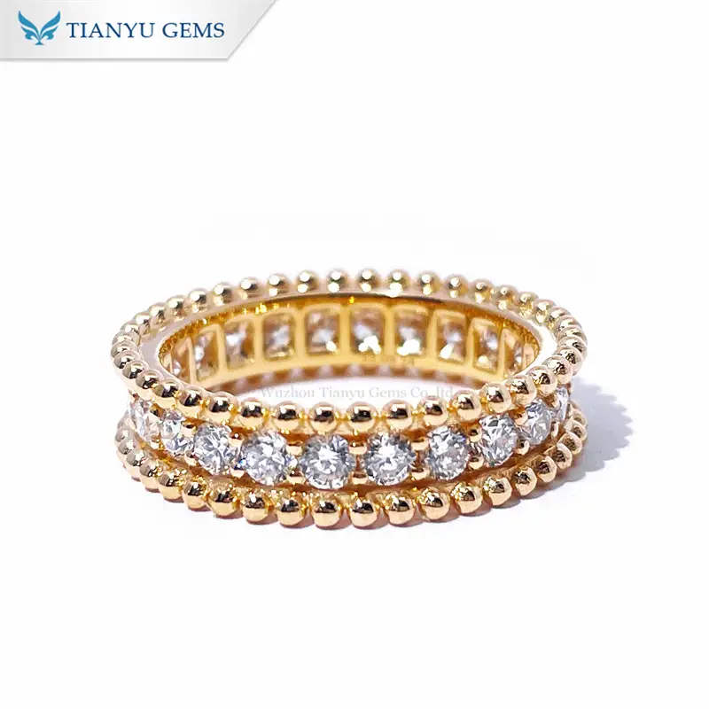 Tianyu Gems 18k Yellow Gold Round Moissanite Wedding Band Ring 1