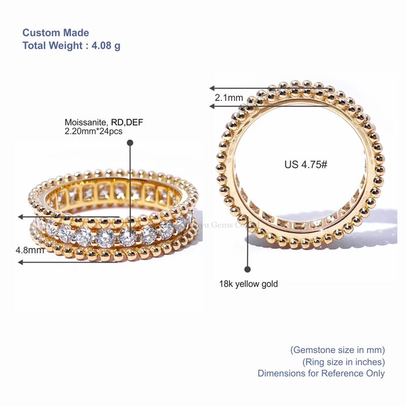 Tianyu Gems 18k Yellow Gold Round Moissanite Wedding Band Ring 5