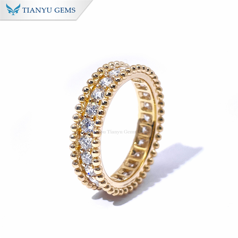 Tianyu Gems 18k Yellow Gold Round Moissanite Wedding Band Ring 3