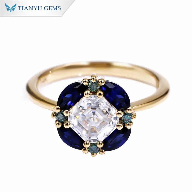 Tianyu Gems Marquise Cut Lab Grown Sapphire Engagement Rings 14k Yellow Gold Moissanite Ring 1