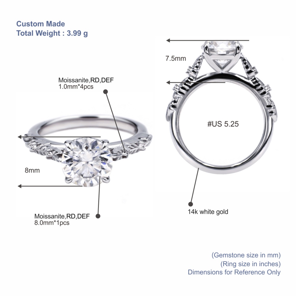 Tianyu Gems Round Cut Engagement Ring 14k White Gold Moissanite Diamond Leaf Ring 5
