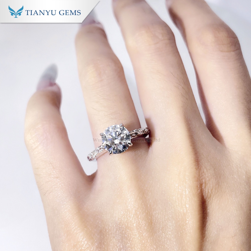 Tianyu Gems Round Cut Engagement Ring 14k White Gold Moissanite Diamond Leaf Ring 4