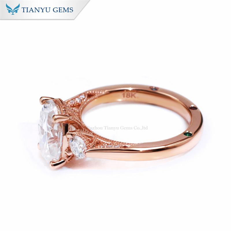 Tianyu Gems Three-stone Moissanite Diamond Engagement Ring 18k Rose Gold Ring For Woman 6