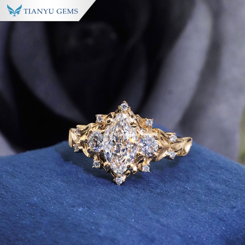 Tianyu Gems Marquise Cut Lab Grown Diamond Ring 14k Yellow Gold Engagement Ring 2
